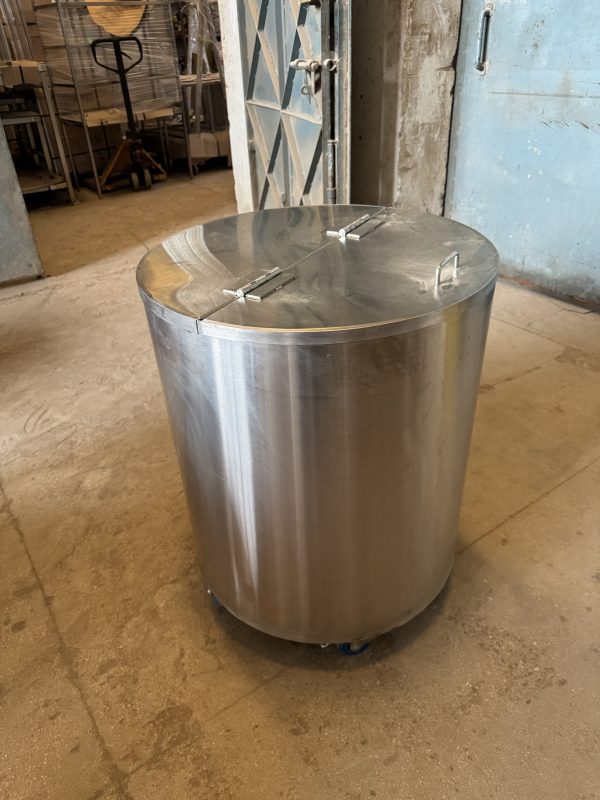Stainless Steel Cylindrical Container – 25” Dia x 32” Height (with Half-Open Lid & Heavy-Duty Hinges)